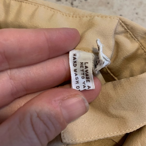 Vintage Marc D'Alcy Paris Tan Pleated Blouse Silky Secretary Shirt 80s/90s M - Picture 5 of 8